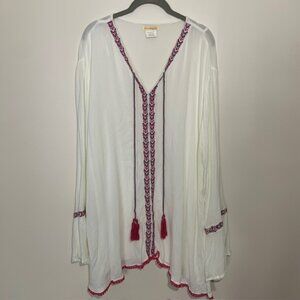 Sweet Magnolia Boho Hippie Embroidered Tunic Festival White Shirt Top - Size XXL